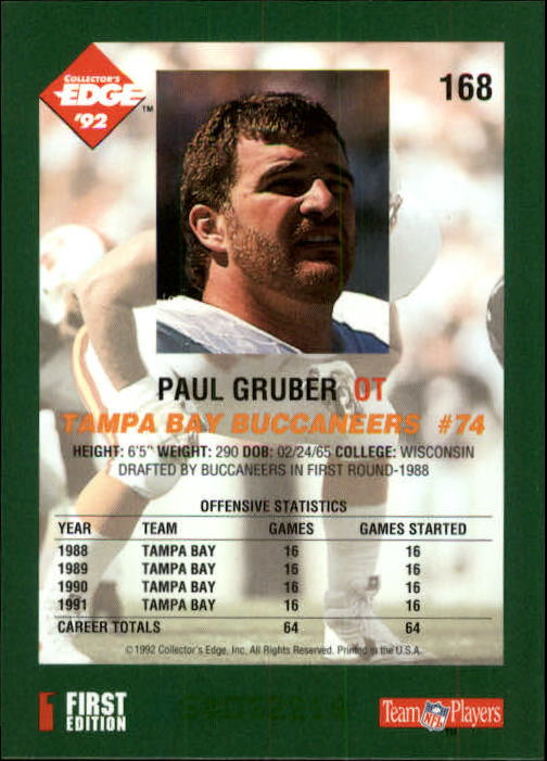 1992 Collector's Edge #168 Paul Gruber back image