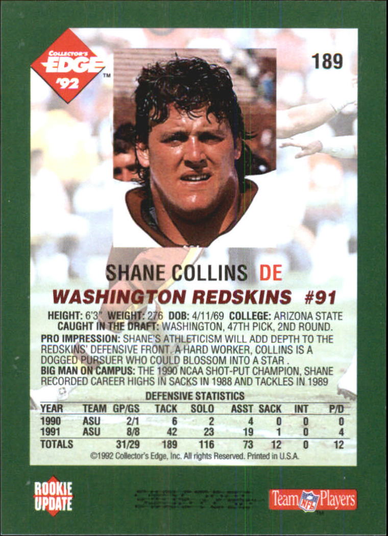 1992 Collector's Edge #189 Shane Collins RC back image