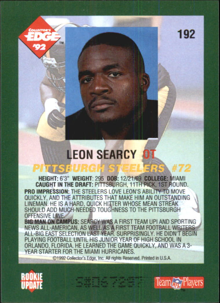 1992 Collector's Edge #192 Leon Searcy RC back image