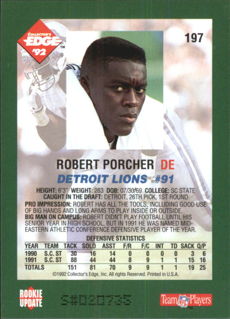 1992 Collector's Edge #197 Robert Porcher RC back image