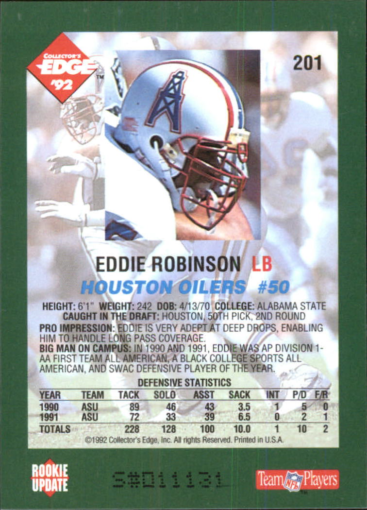1992 Collector's Edge #201 Eddie Robinson RC back image