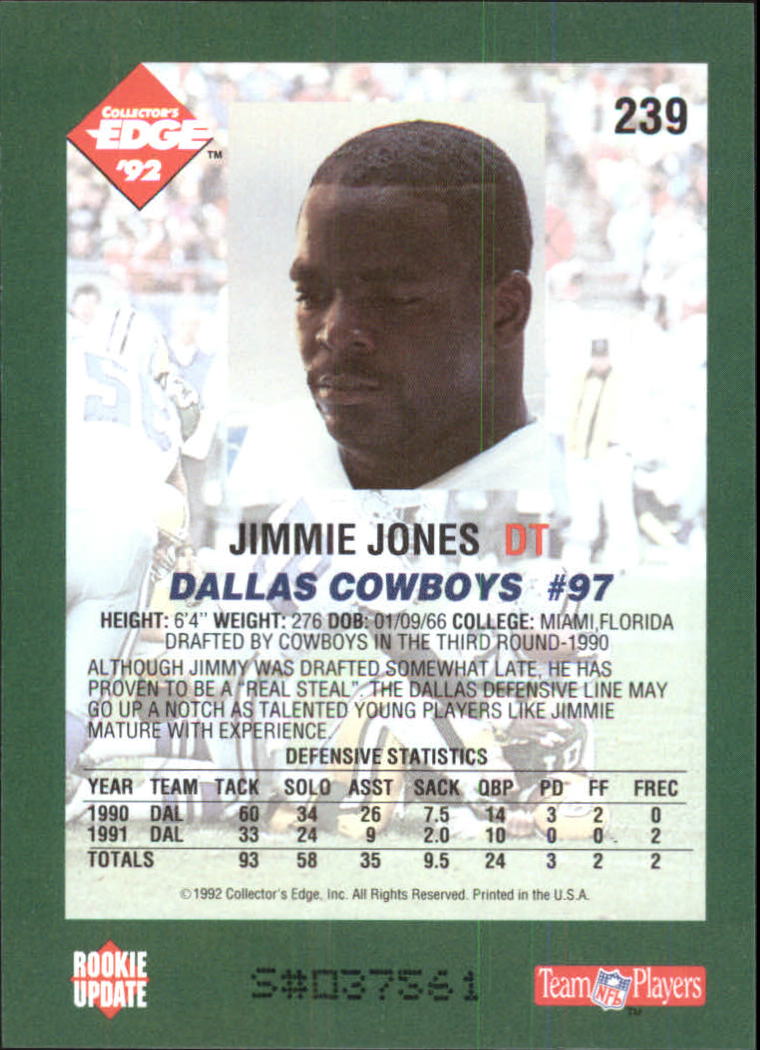 1992 Collector's Edge #239 Jimmie Jones back image