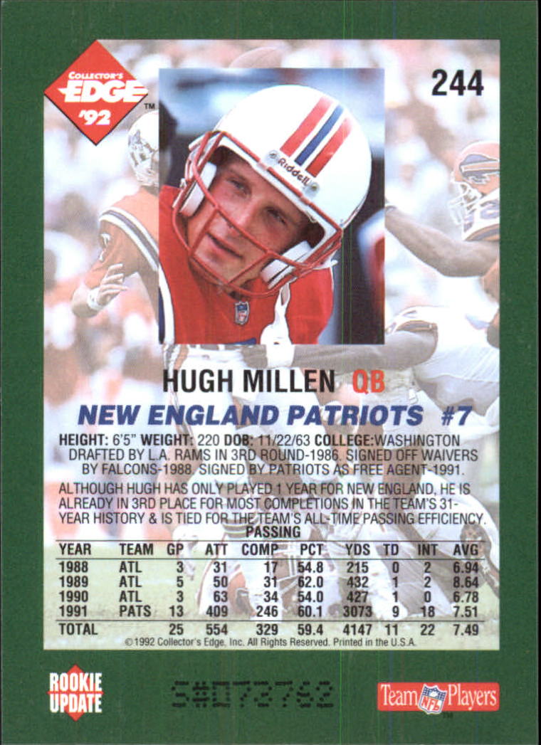 1992 Collector's Edge #244 Hugh Millen back image