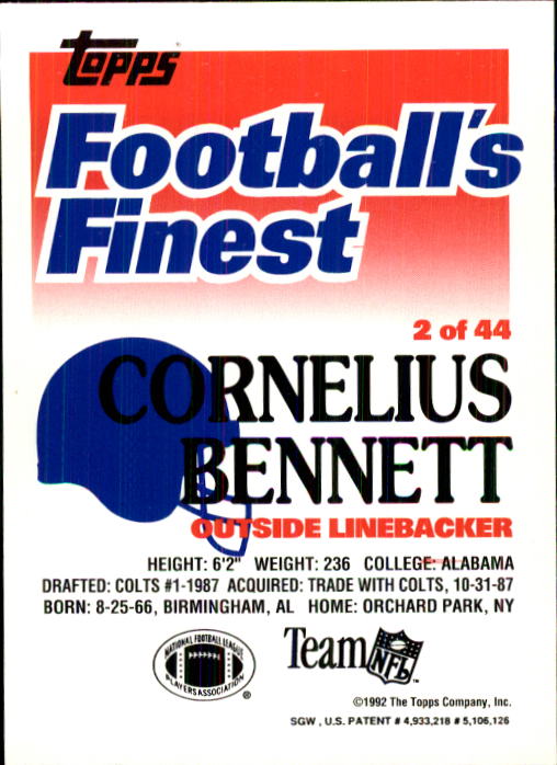 1992 Finest #2 Cornelius Bennett back image