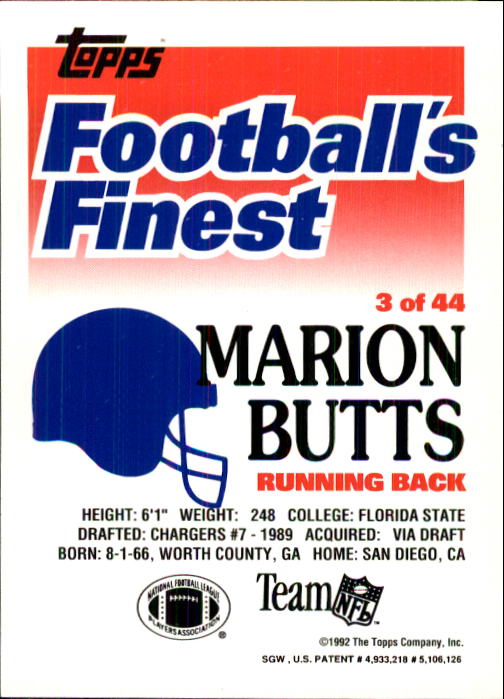 1992 Finest #3 Marion Butts back image