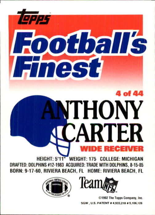 1992 Finest #4 Anthony Carter back image