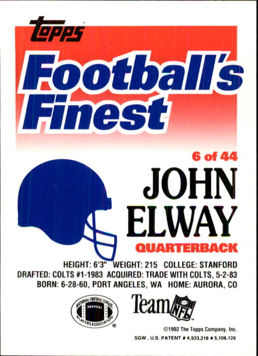 1992 Finest #6 John Elway back image