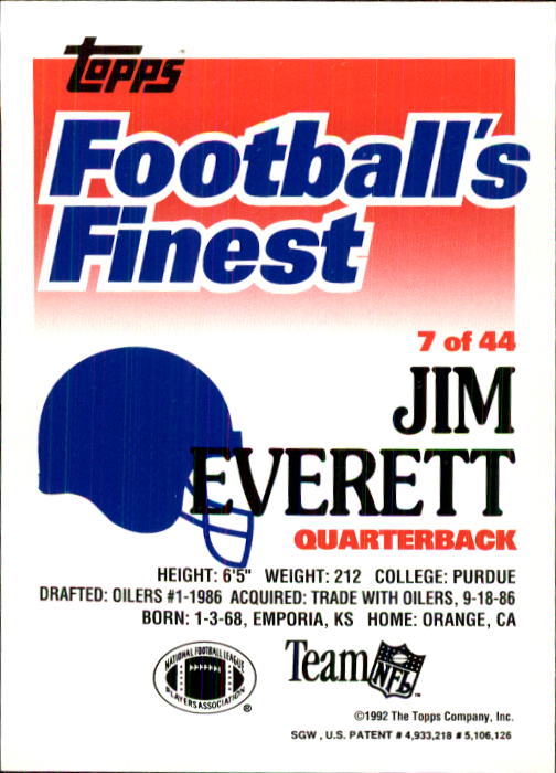 1992 Finest #7 Jim Everett back image
