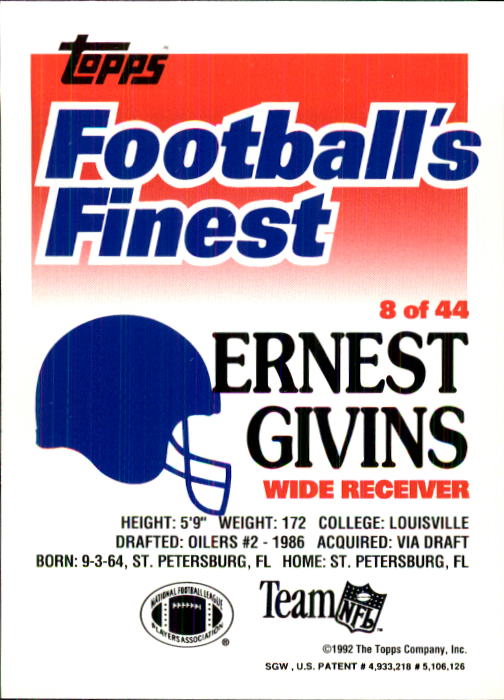 1992 Finest #8 Ernest Givins back image