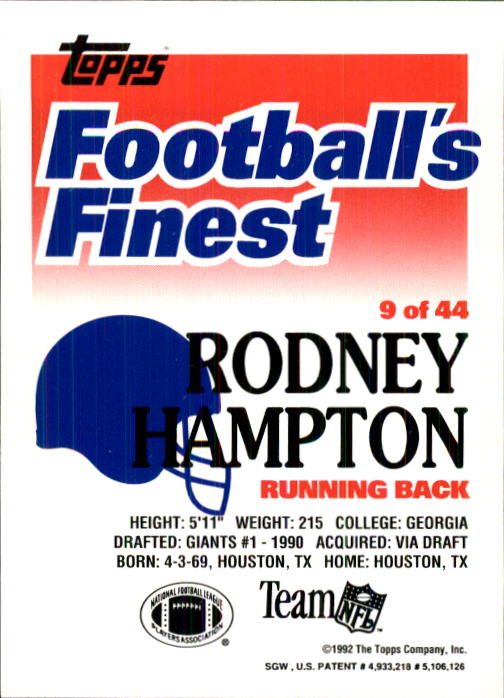 1992 Finest #9 Rodney Hampton back image