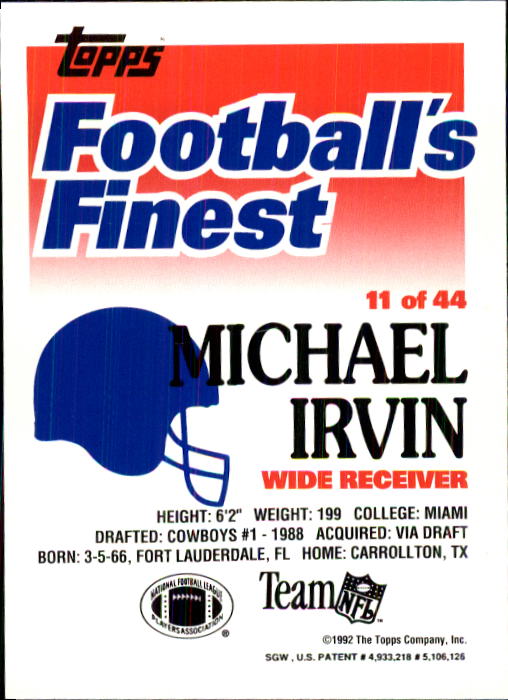 1992 Finest #11 Michael Irvin back image