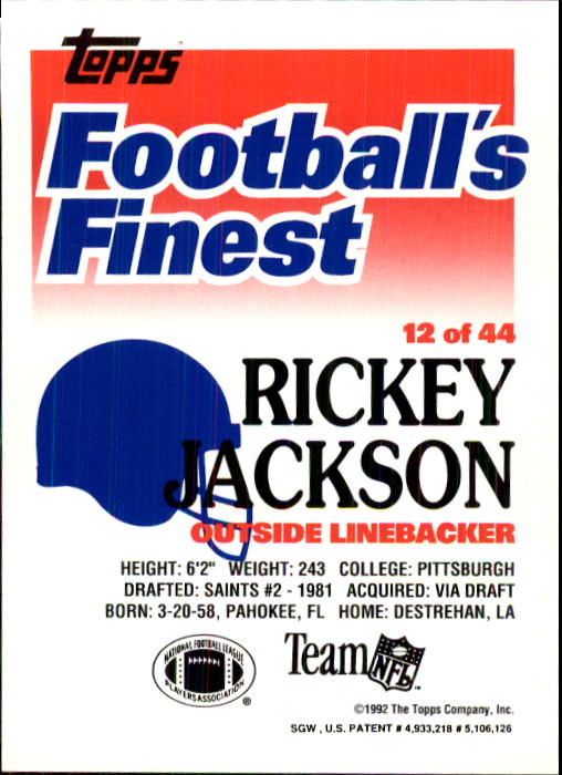 1992 Finest #12 Rickey Jackson back image