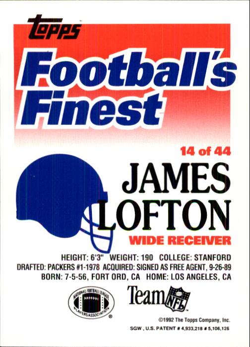 1992 Finest #14 James Lofton back image