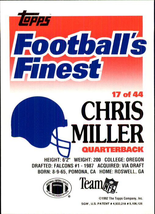 1992 Finest #17 Chris Miller back image