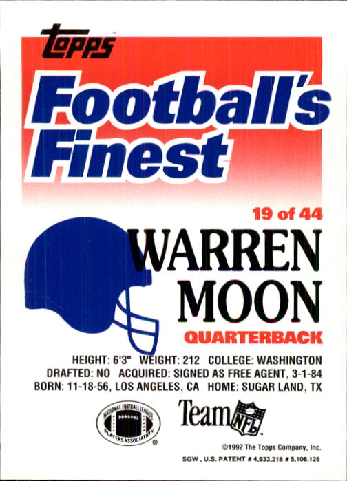 1992 Finest #19 Warren Moon back image