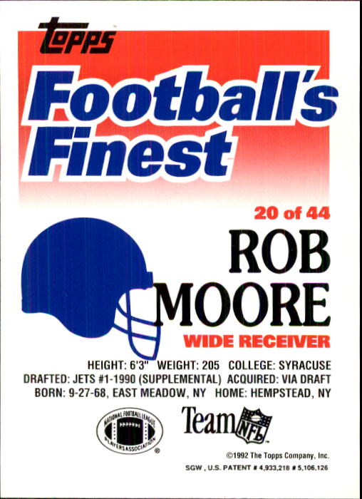1992 Finest #20 Rob Moore back image
