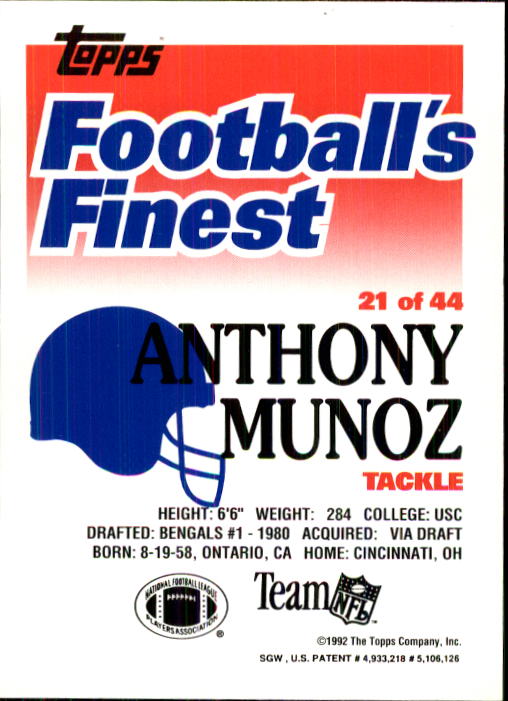 1992 Finest #21 Anthony Munoz back image