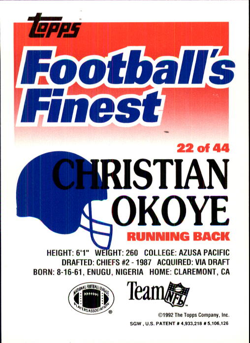 1992 Finest #22 Christian Okoye back image