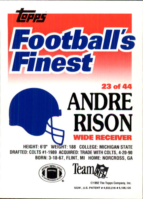 1992 Finest #23 Andre Rison back image