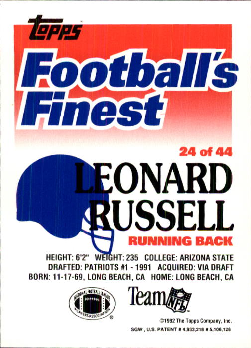 1992 Finest #24 Leonard Russell back image