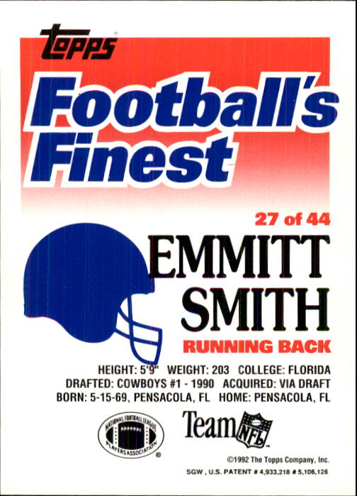 1992 Finest #27 Emmitt Smith back image