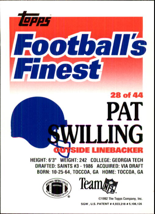 1992 Finest #28 Pat Swilling back image