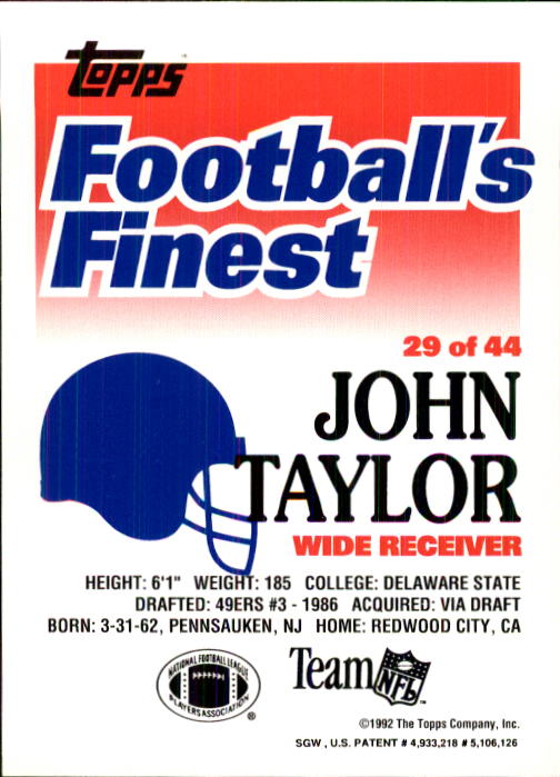 1992 Finest #29 John Taylor back image