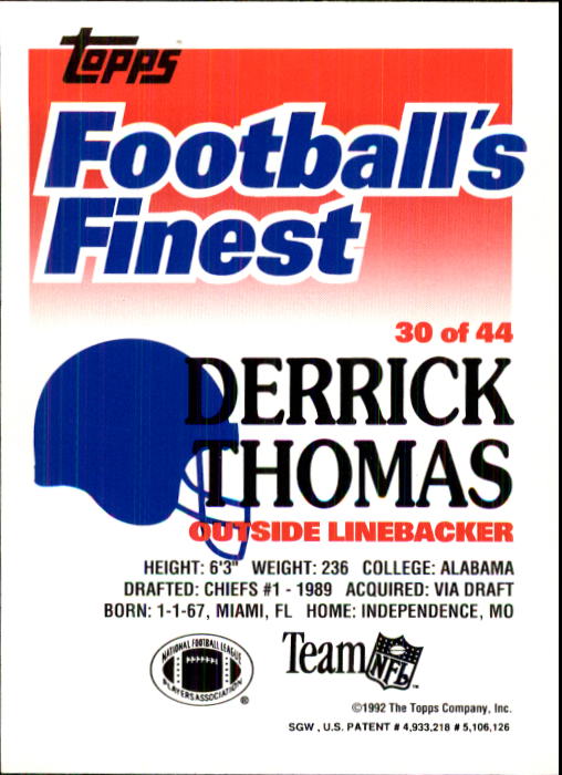 1992 Finest #30 Derrick Thomas back image