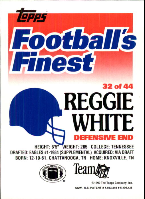 1992 Finest #32 Reggie White back image