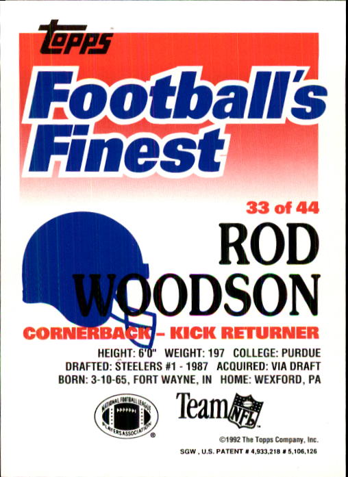 1992 Finest #33 Rod Woodson back image