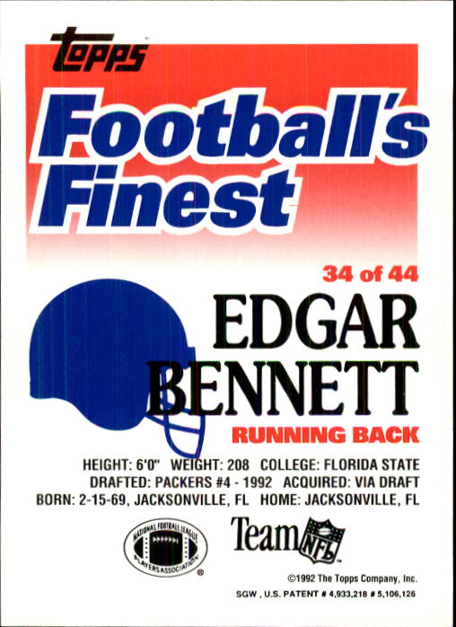1992 Finest #34 Edgar Bennett back image