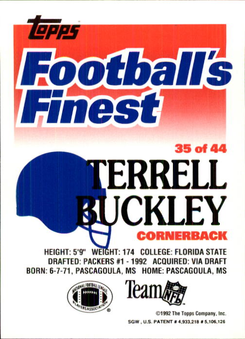 1992 Finest #35 Terrell Buckley back image