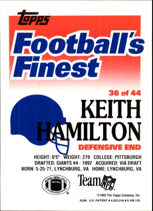 1992 Finest #36 Keith Hamilton back image