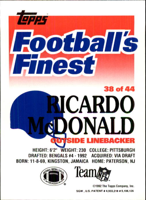 1992 Finest #38 Ricardo McDonald back image