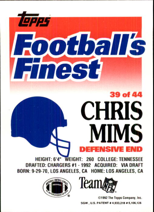 1992 Finest #39 Chris Mims back image
