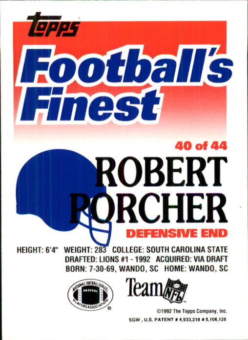 1992 Finest #40 Robert Porcher back image