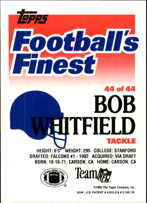 1992 Finest #44 Bob Whitfield back image