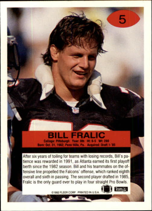 1992 Fleer #5 Bill Fralic back image