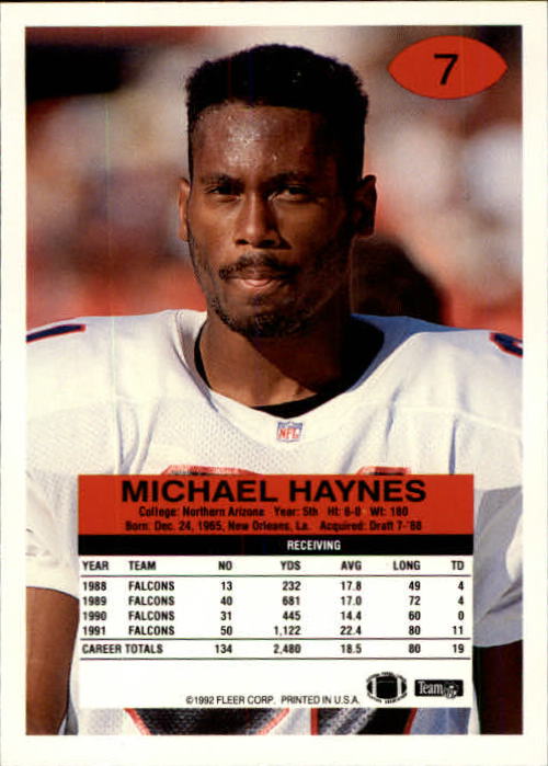 1992 Fleer #7 Michael Haynes back image