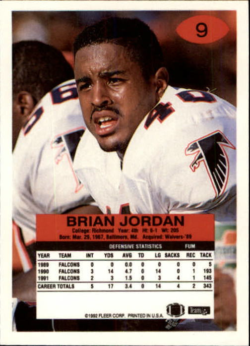 1992 Fleer #9 Brian Jordan back image