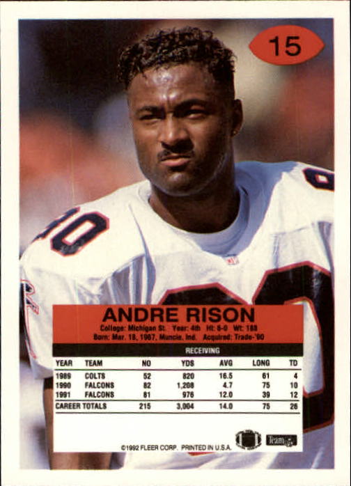 1992 Fleer #15 Andre Rison back image