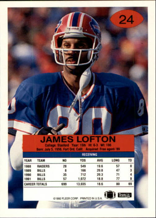 1992 Fleer #24 James Lofton back image