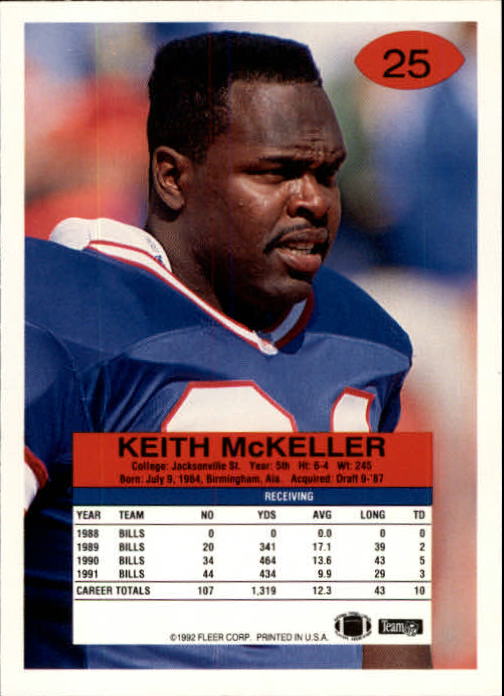 1992 Fleer #25 Keith McKeller back image