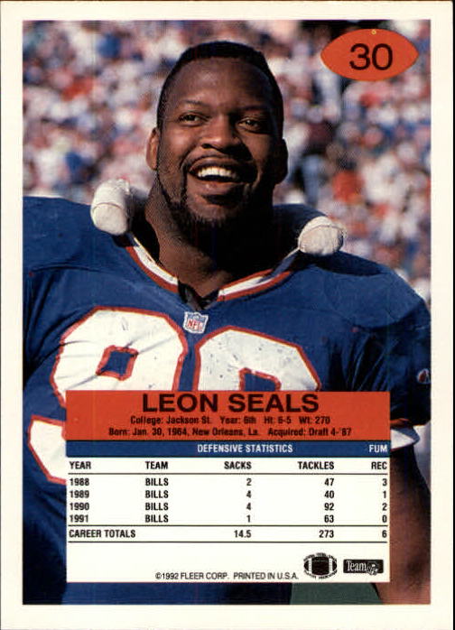 1992 Fleer #30 Leon Seals back image