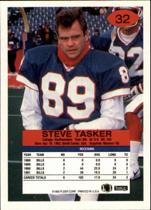 1992 Fleer #32 Steve Tasker back image