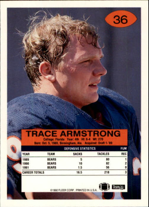 1992 Fleer #36 Trace Armstrong back image
