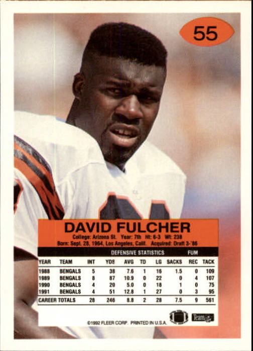 1992 Fleer #55 David Fulcher back image