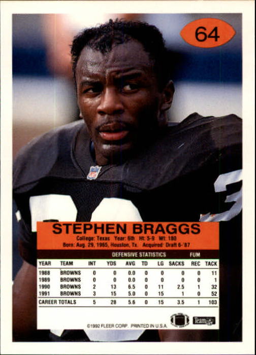 1992 Fleer #64 Stephen Braggs back image