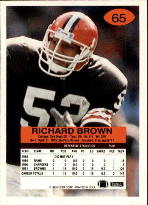 A6106- 1992 Fleer Football Card #s 1-250 +Rookies -You Pick- 15+ FREE US SHIP - Picture 125 of 487