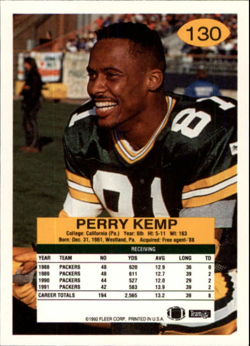 1992 Fleer #130 Perry Kemp back image